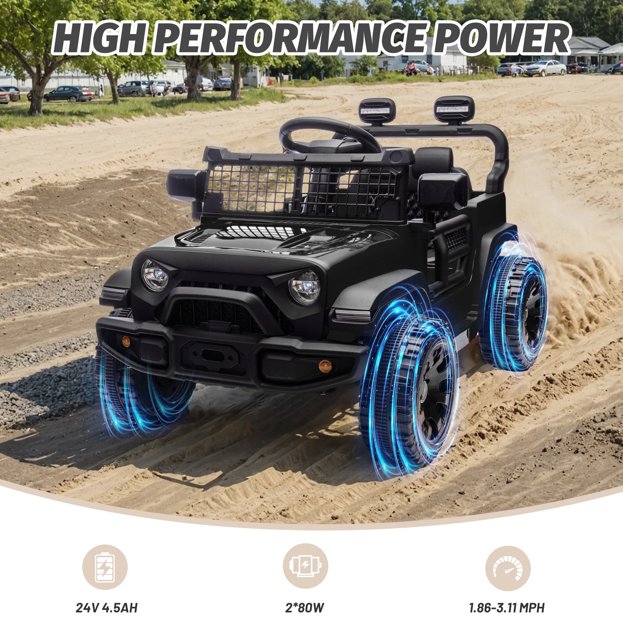 Arnahaishe 24V Electric Jeep Kids Ride On Car w/Parents Remote Control, 4-Wheel Suspension, 2WD, Power Display, Bluetooth MP3, LED Headlights for Ages 2-5