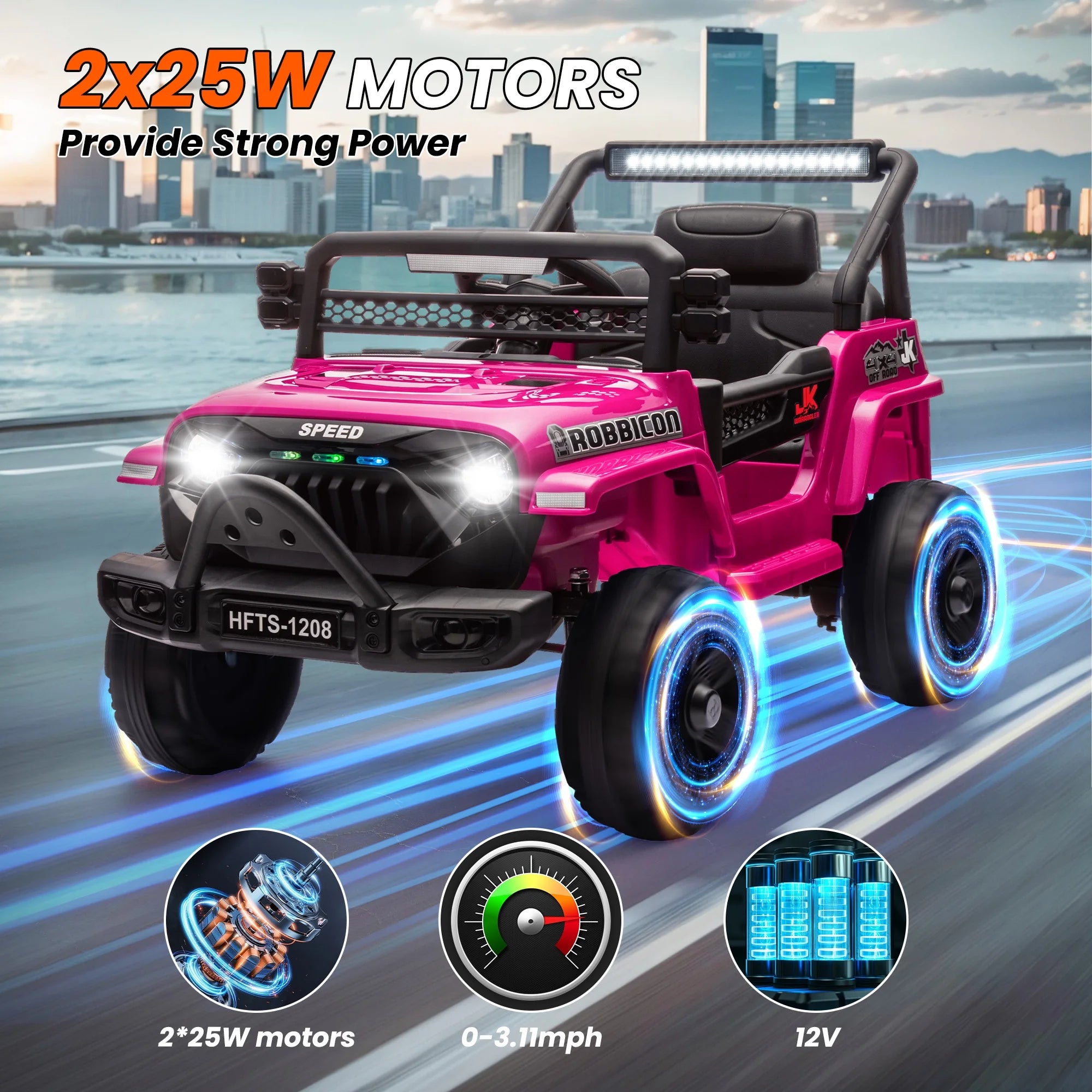 Arnahaishe 12V Electric Jeep, Battery Powered Ride-On Toy Truck for Kids 1-4, Pink