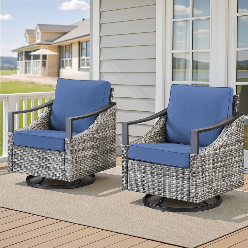 Arnahaishe Wicker Swivel Rocking Glider Chairs Set of 2 with Cushions, All-Weather Outdoor Patio Chairs