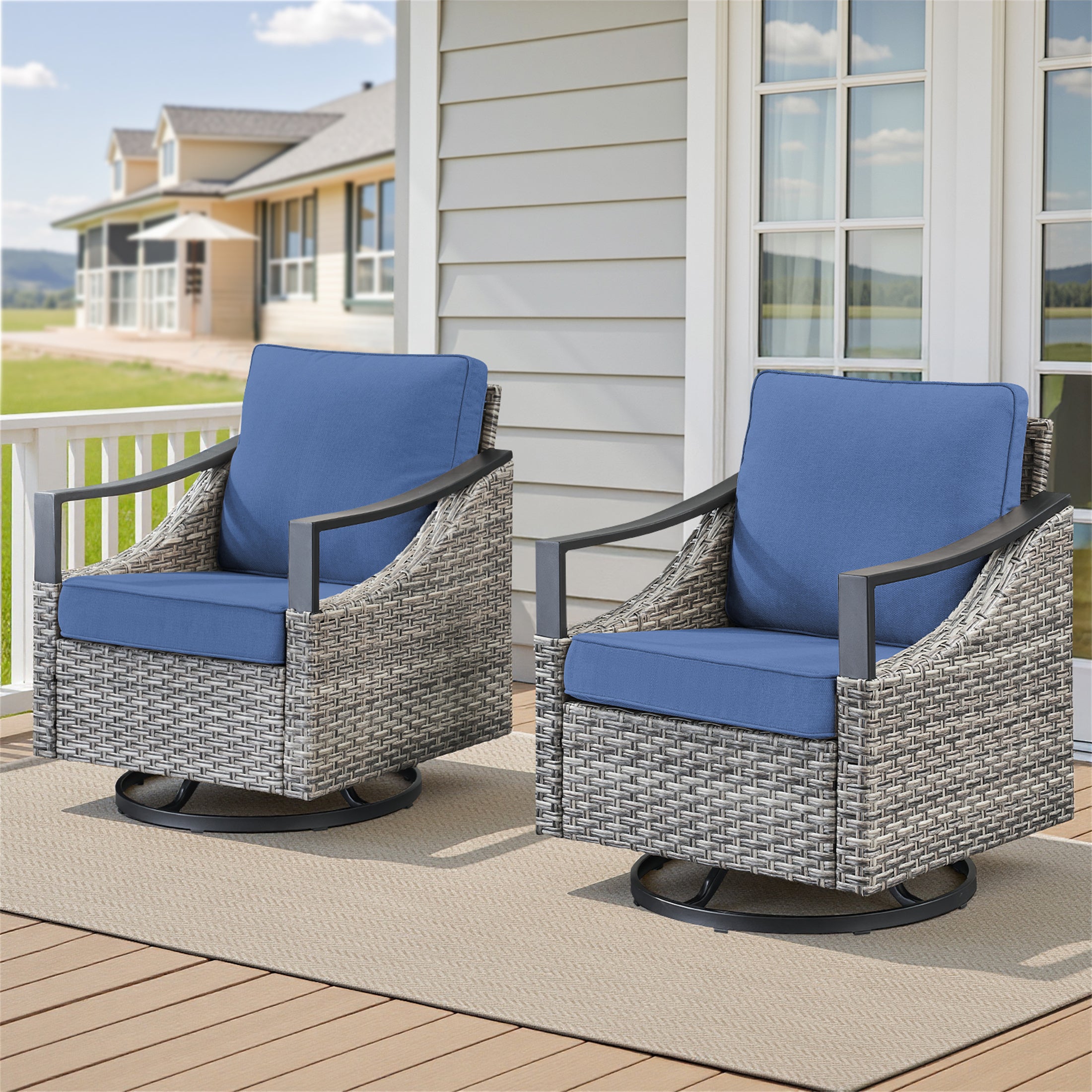 Arnahaishe Wicker Swivel Rocking Glider Chairs Set of 2 with Cushions, All-Weather Outdoor Patio Chairs