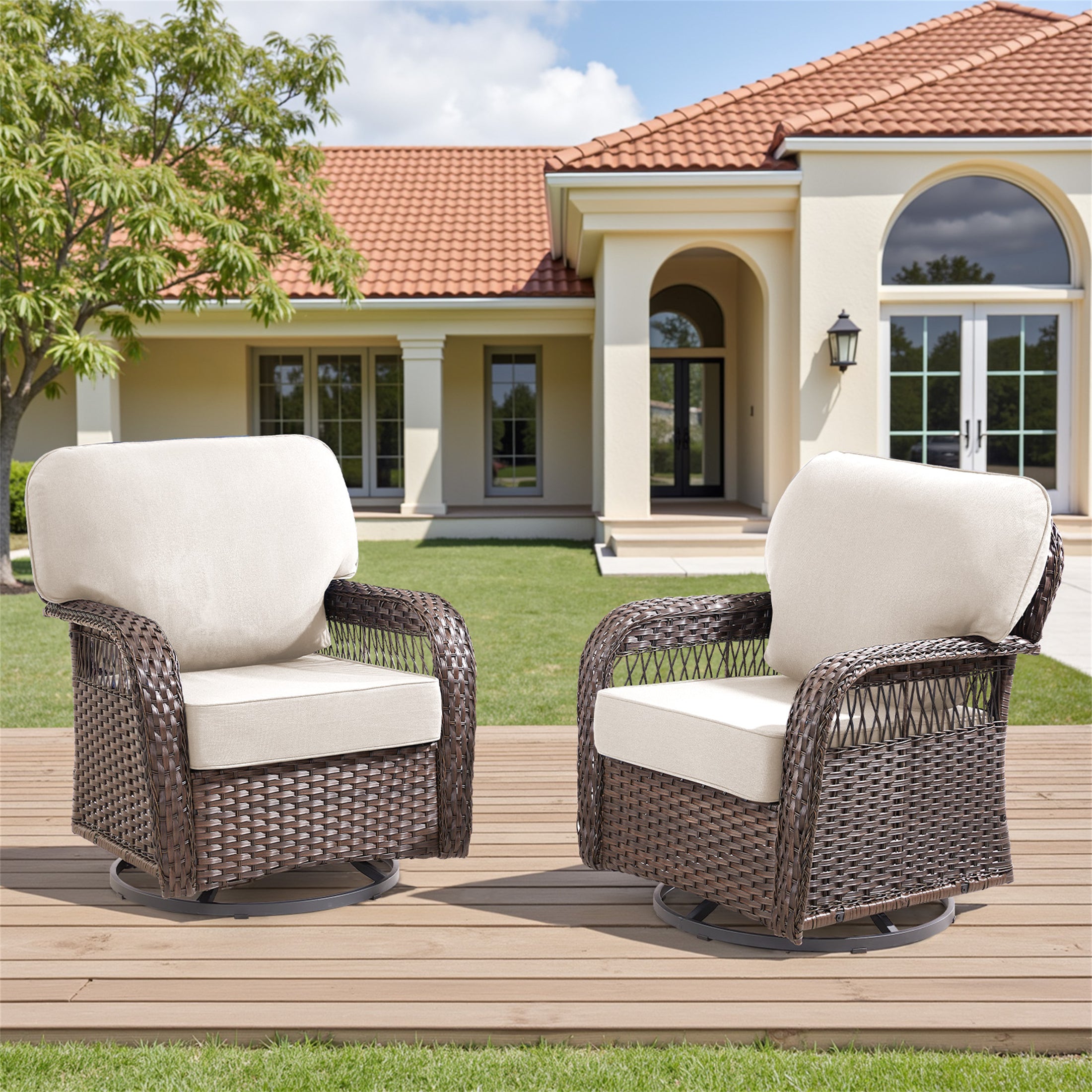 Arnahaishe Outdoor Swivel Glider Chairs Set of 2, Patio Swivel Rockers with 5" Cushions, Ideal for Porch Yard