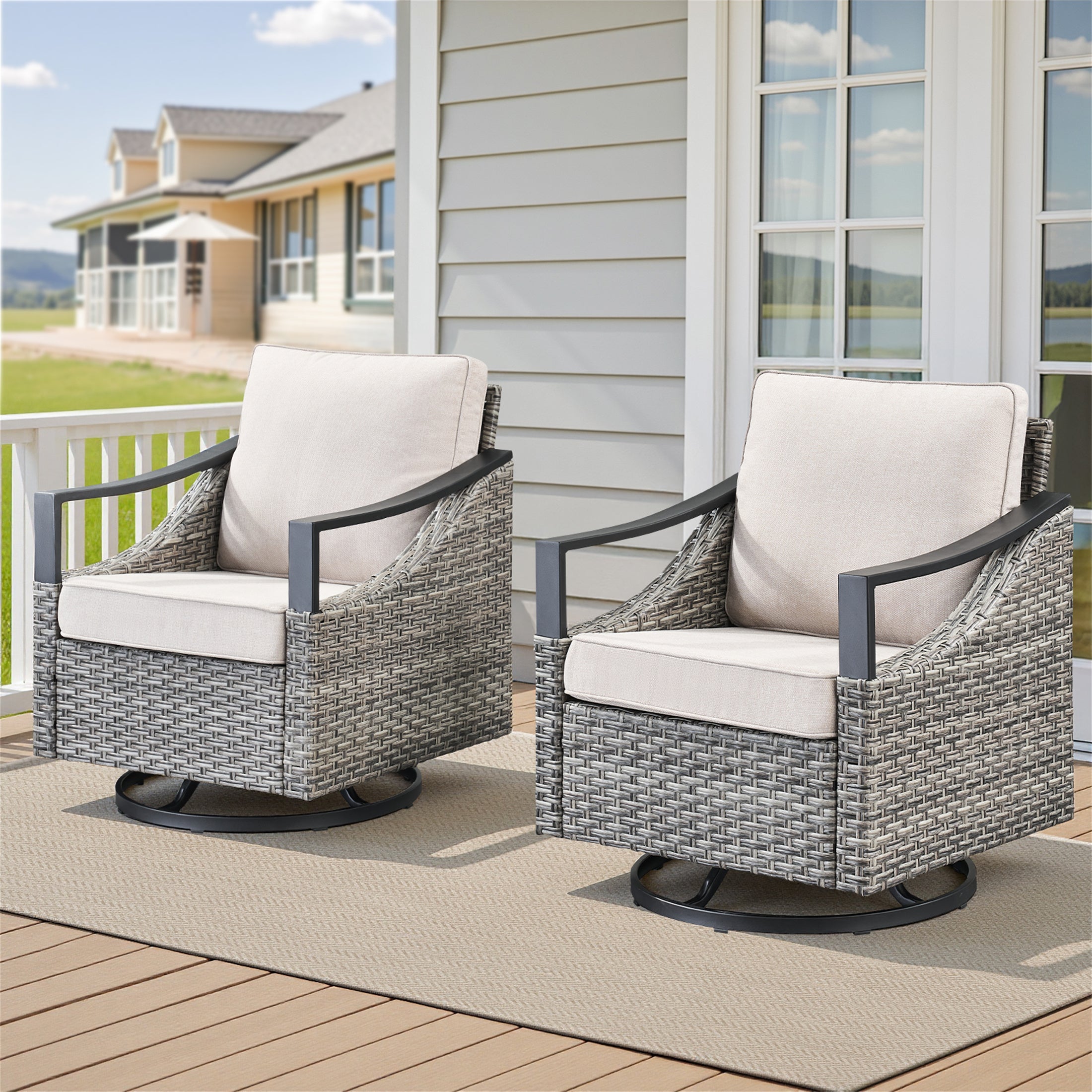 Arnahaishe Wicker Swivel Rocking Glider Chairs Set of 2 with Cushions, All-Weather Outdoor Patio Chairs