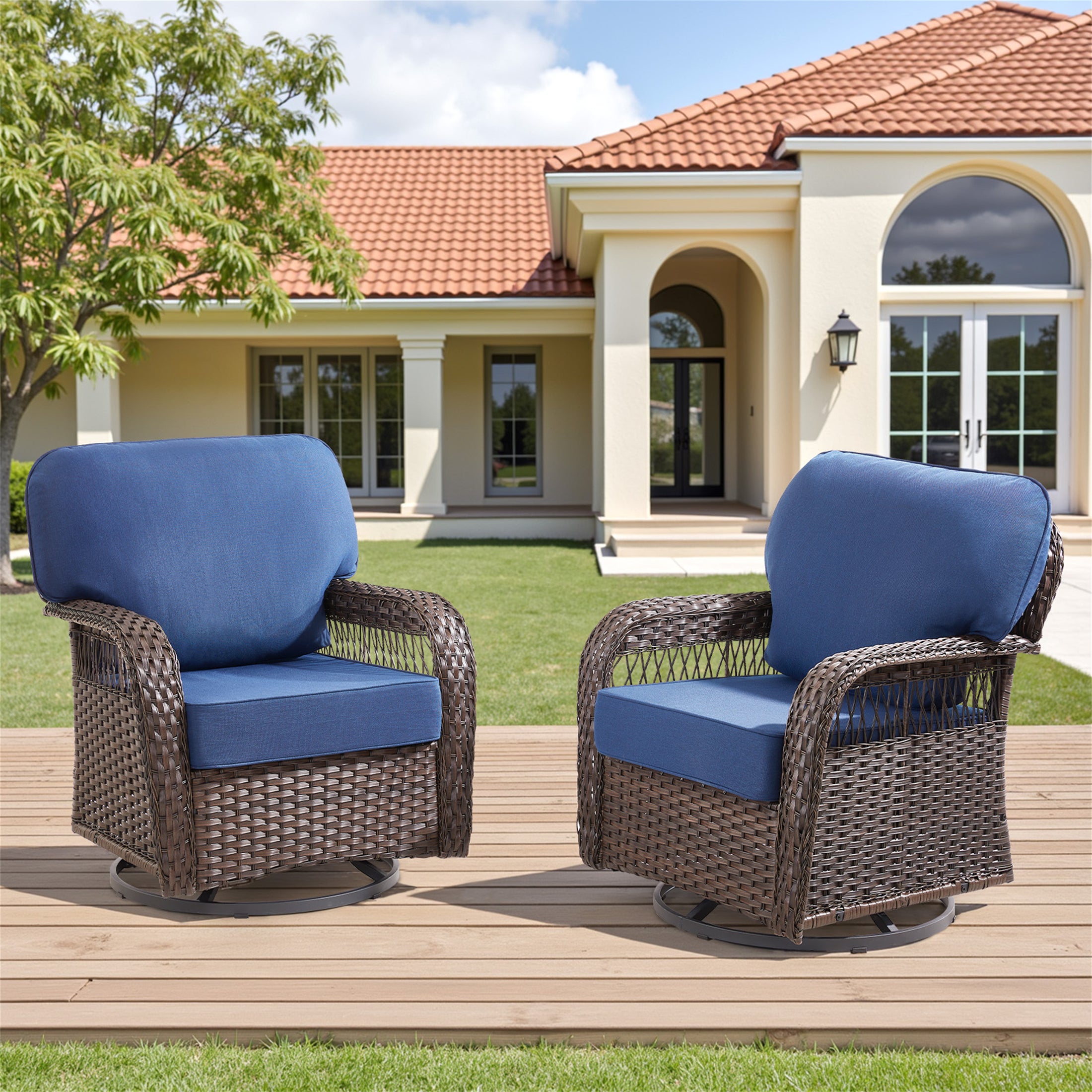 Arnahaishe Outdoor Swivel Glider Chairs Set of 2, Patio Swivel Rockers with 5" Cushions, Ideal for Porch Yard
