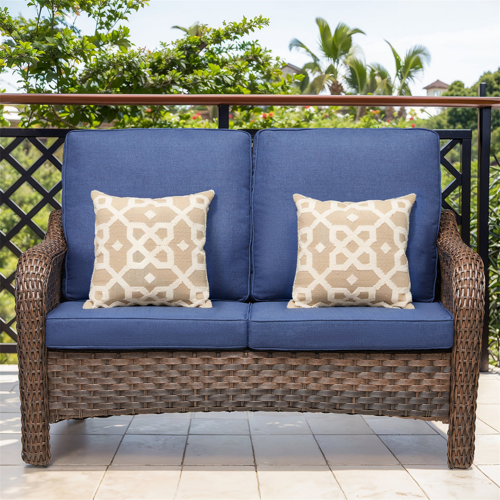 Arnahaishe Wicker Outdoor Loveseat Sofa, Patio Rattan Couch with Cushions