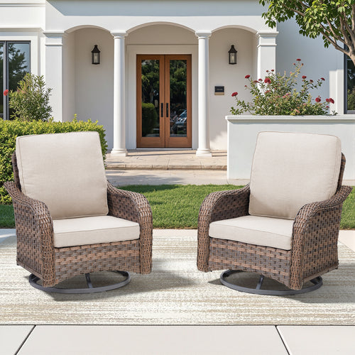Arnahaishe Ourdoor Wicker Rocking Swivel Glider Rocker Patio Cushioned Chairs Set of 2 for Porch Balcony Backyard