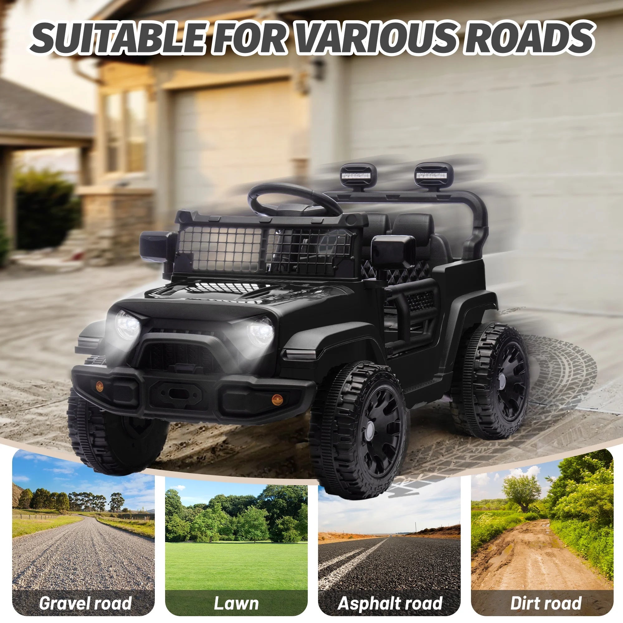 Arnahaishe 24V Electric Jeep Kids Ride On Car w/Parents Remote Control, 4-Wheel Suspension, 2WD, Power Display, Bluetooth MP3, LED Headlights for Ages 2-5