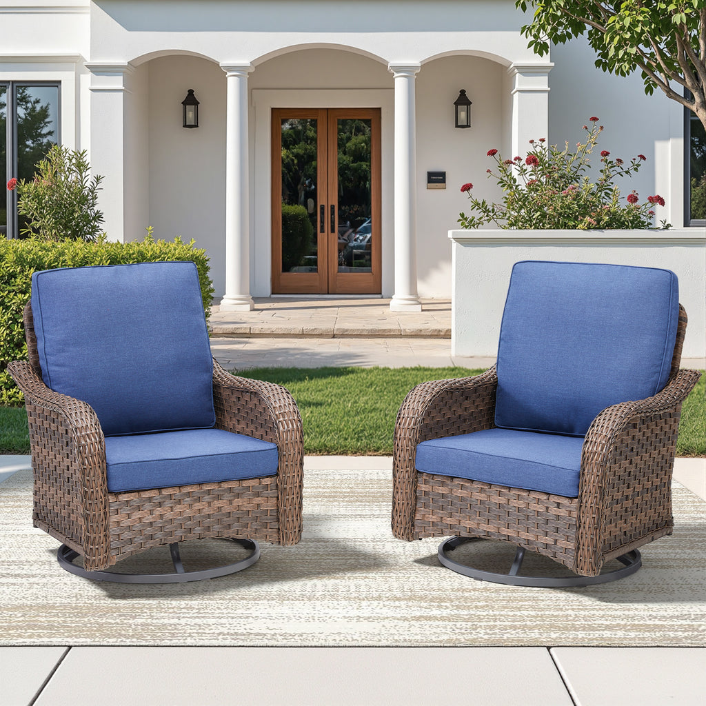 Arnahaishe Ourdoor Wicker Rocking Swivel Glider Rocker Patio Cushioned Chairs Set of 2 for Porch Balcony Backyard