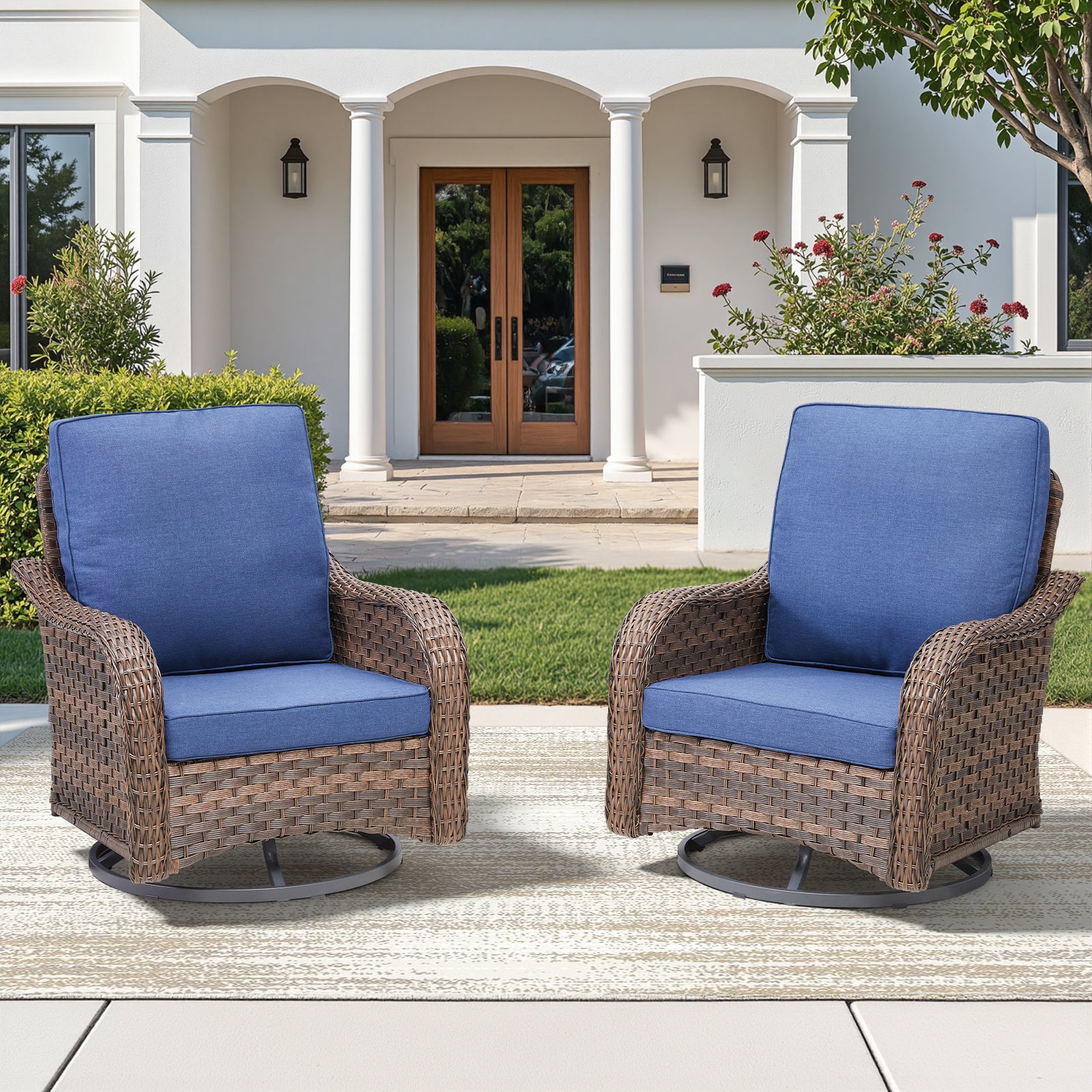 Arnahaishe Ourdoor Wicker Rocking Swivel Glider Rocker Patio Cushioned Chairs Set of 2 for Porch Balcony Backyard
