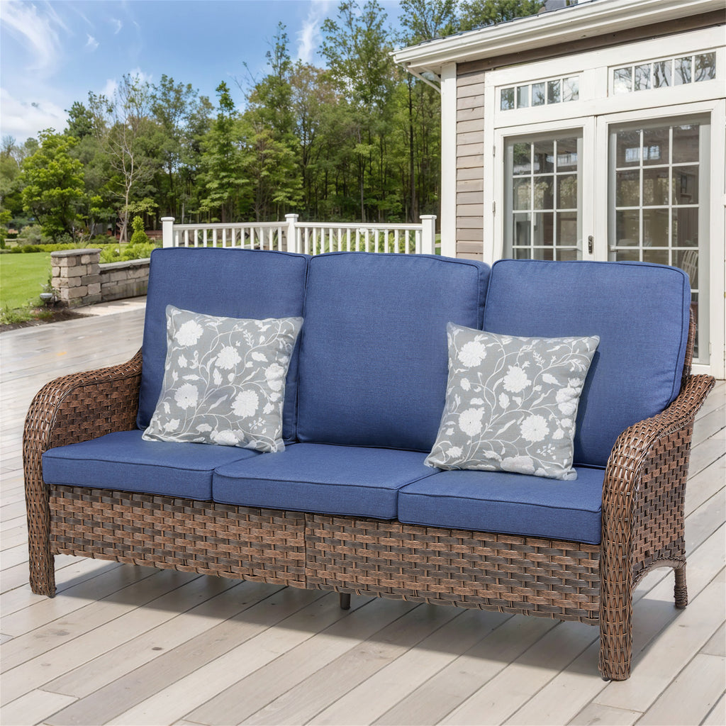 Arnahaishe Wicker Outdoor 3 Seater Sofa, Patio Rattan Couch with Cushions