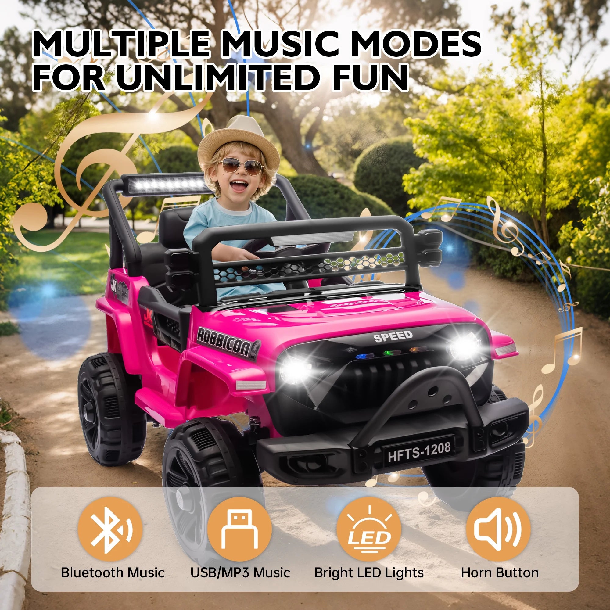Arnahaishe 12V Electric Jeep, Battery Powered Ride-On Toy Truck for Kids 1-4, Pink