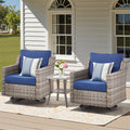 Arnahaishe Outdoor Swivel Chairs Set of 2 with Glass-Top Side Table, 3 Pieces Wicker Furniture Set for Porch, Poolside, Deck, Yard