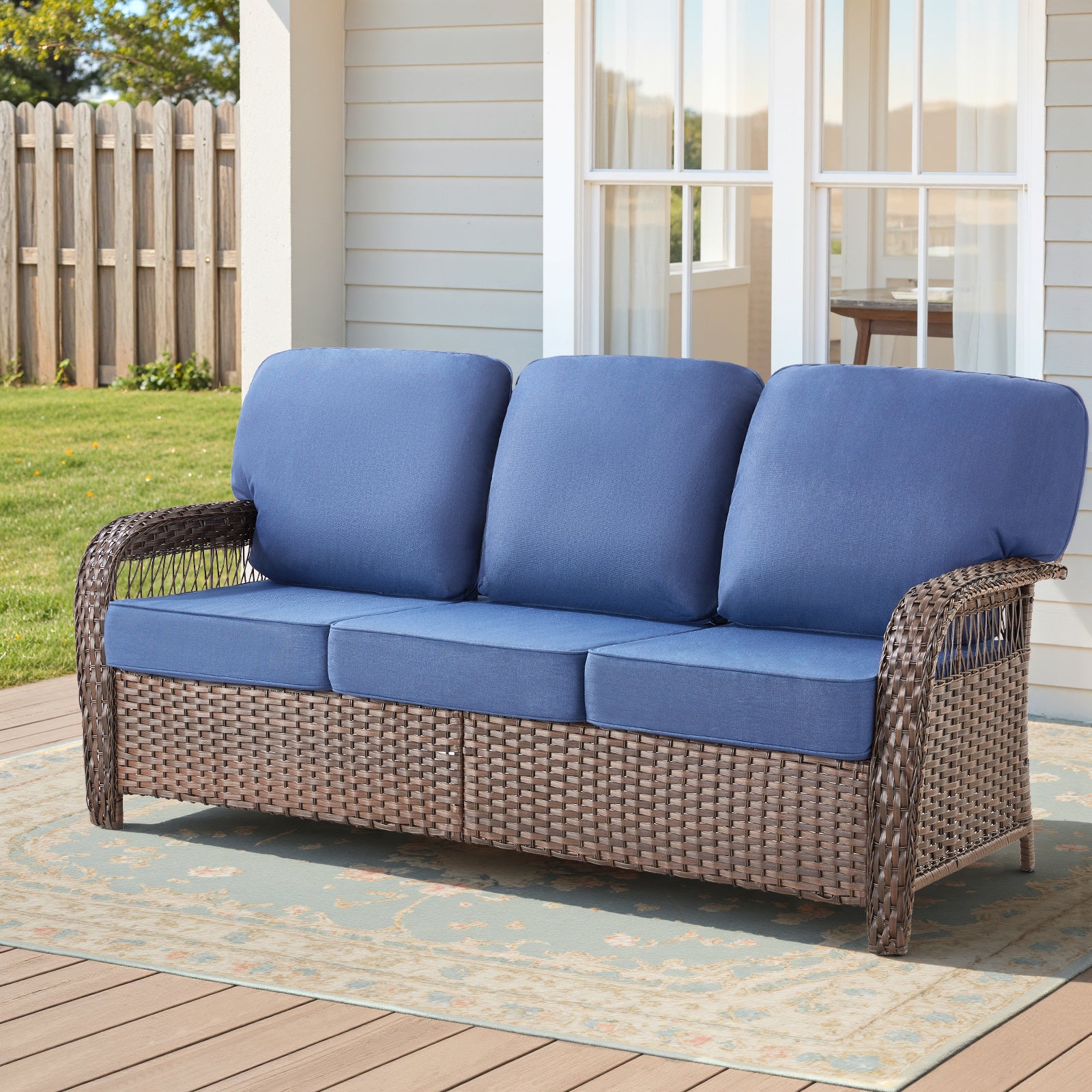 Arnahaishe Wicker Outdoor 3 Seater Sofa Patio Rattan Couch with 5inch Cushions