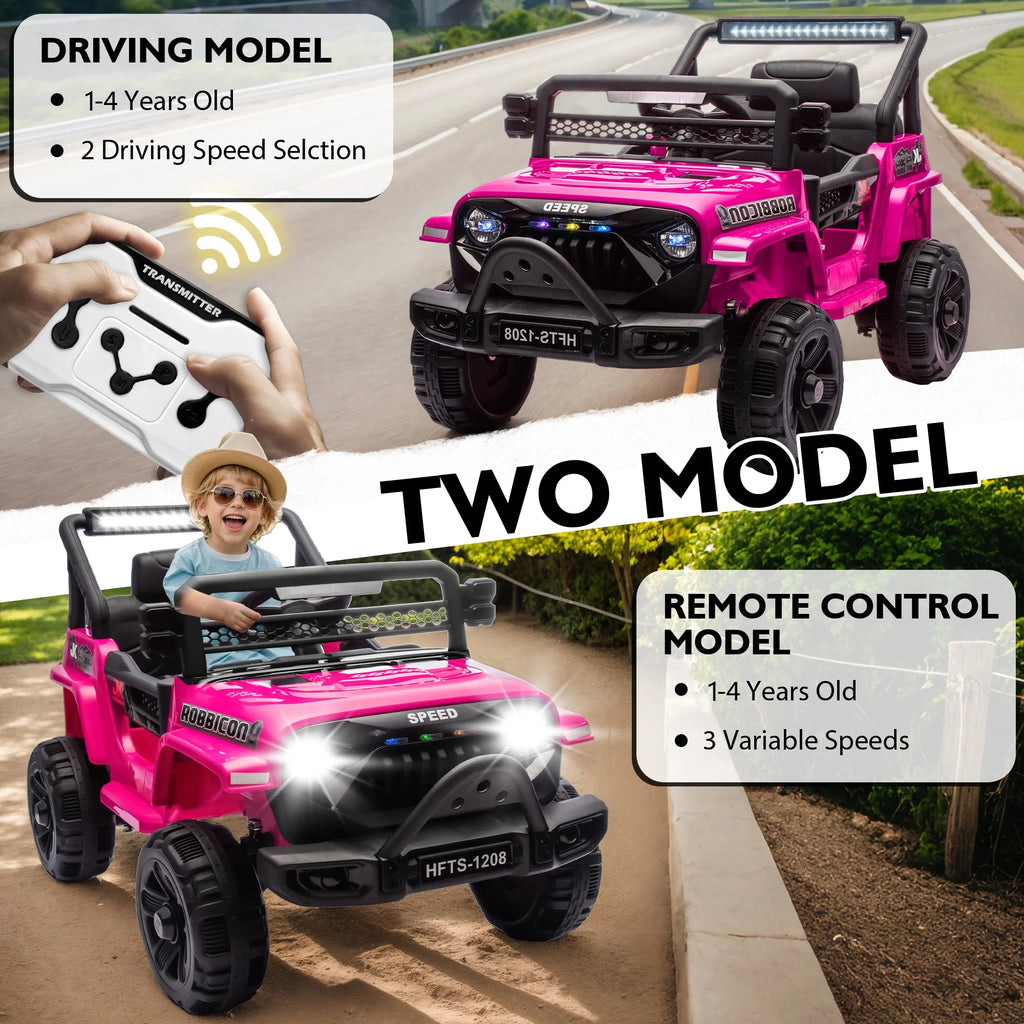 Arnahaishe 12V Electric Jeep, Battery Powered Ride-On Toy Truck for Kids 1-4, Pink