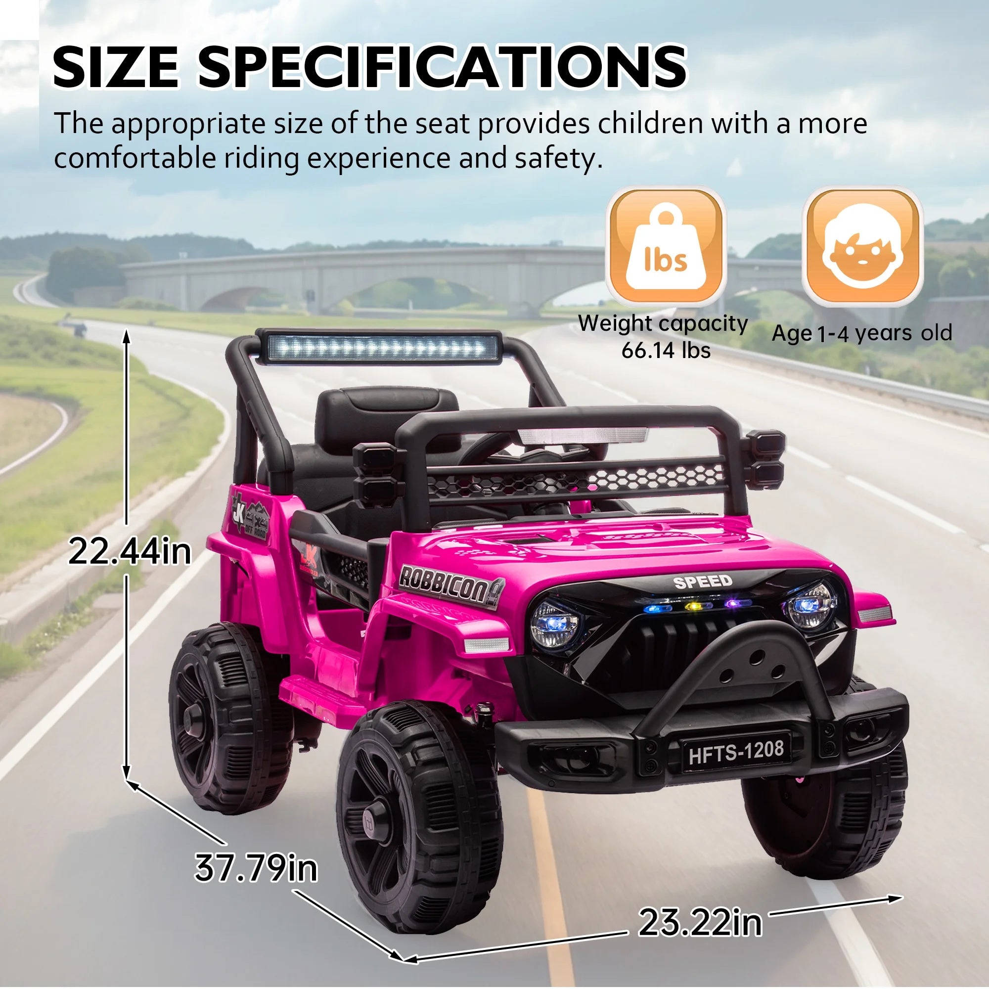 Arnahaishe 12V Electric Jeep, Battery Powered Ride-On Toy Truck for Kids 1-4, Pink
