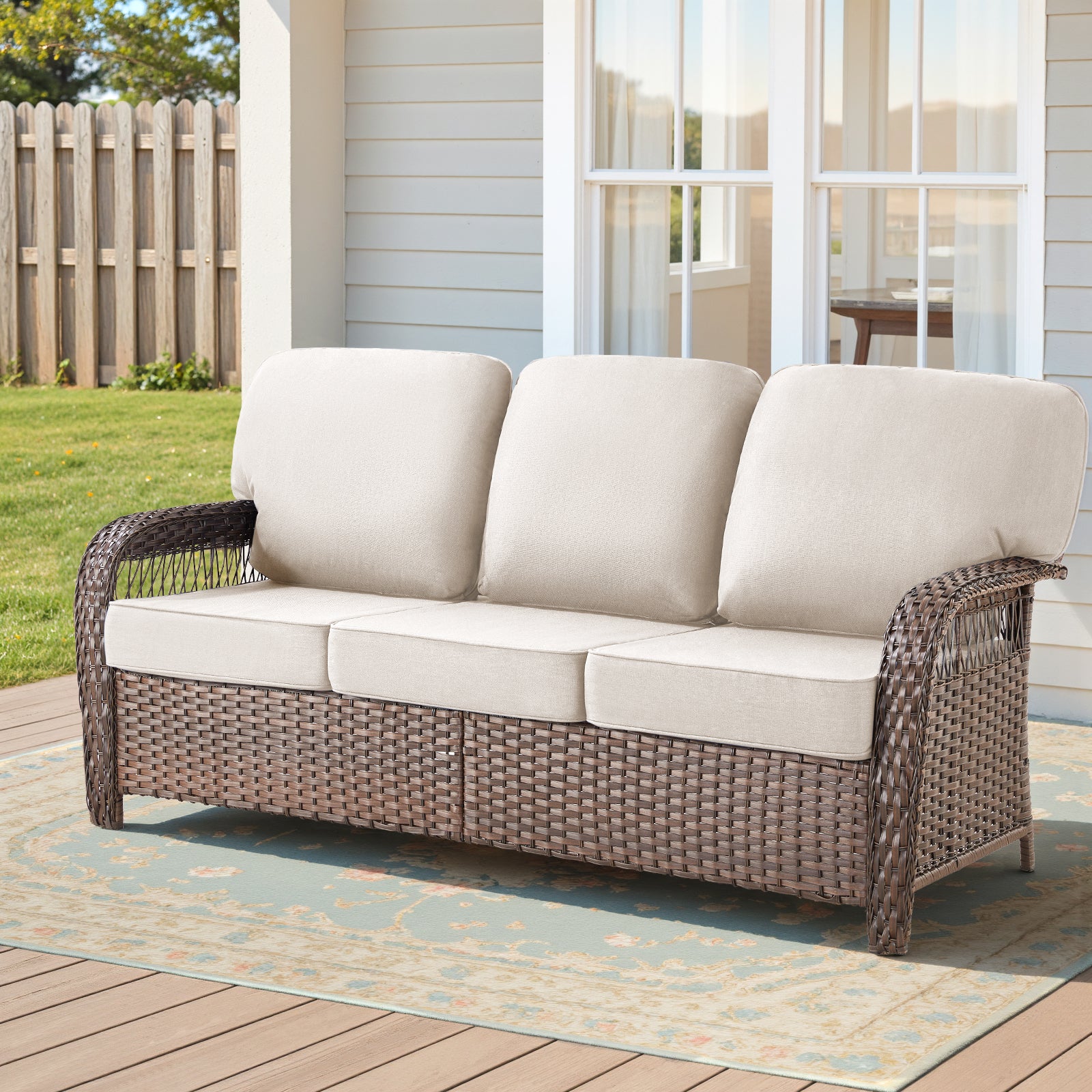 Arnahaishe Wicker Outdoor 3 Seater Sofa Patio Rattan Couch with 5inch Cushions