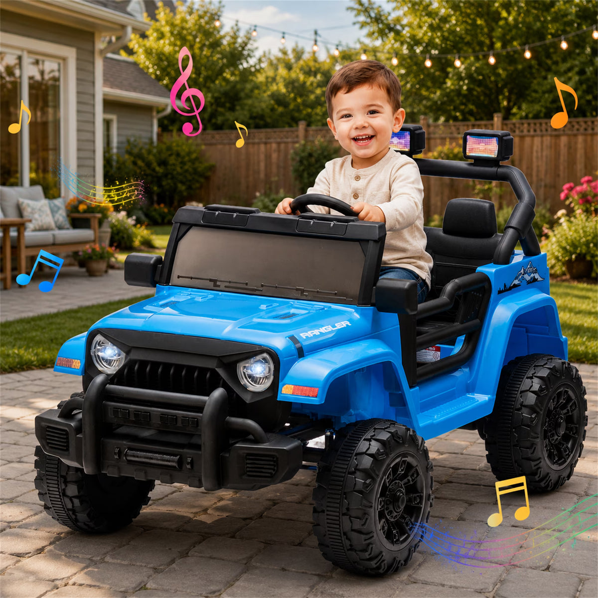 Arnahaishe 12V Electric Jeep Ride On Car with Parent Remote Control, Dual Drive, Bluetooth and MP3, Riding Toy Gift for Kids Aged 2-4
