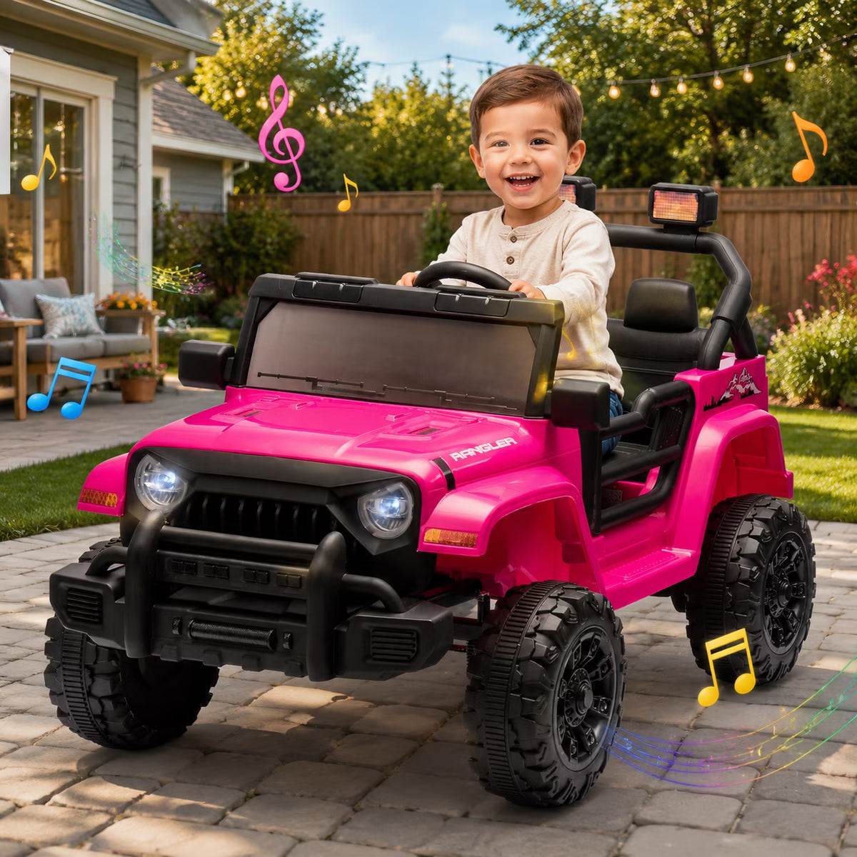 Arnahaishe 12V Electric Jeep Ride On Car with Parent Remote Control, Dual Drive, Bluetooth and MP3, Riding Toy Gift for Kids Aged 2-4