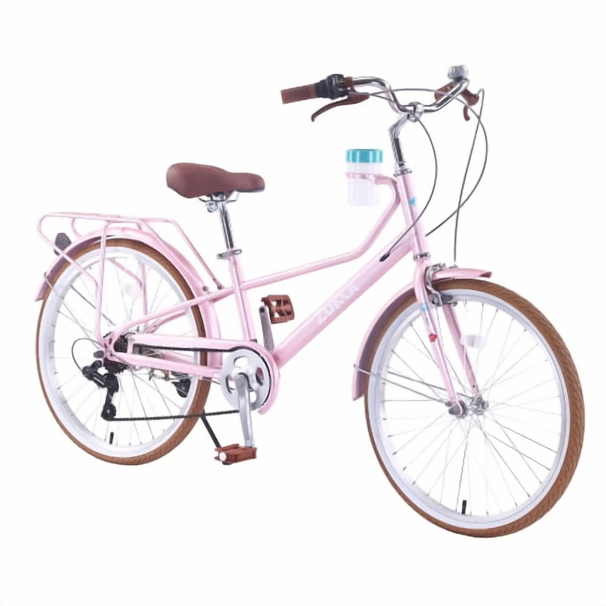 Arnahaishe 24 Inch Women's Cruiser Bike, 6-Speed Adult Bike with Step-Through Steel Frame and Cup Holder
