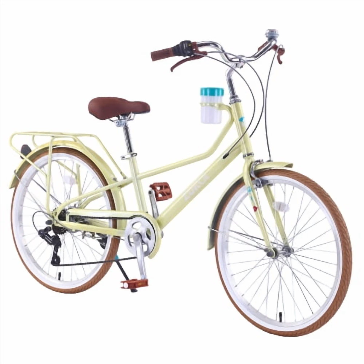 Arnahaishe 24 Inch Women's Cruiser Bike, 6-Speed Adult Bike with Step-Through Steel Frame and Cup Holder