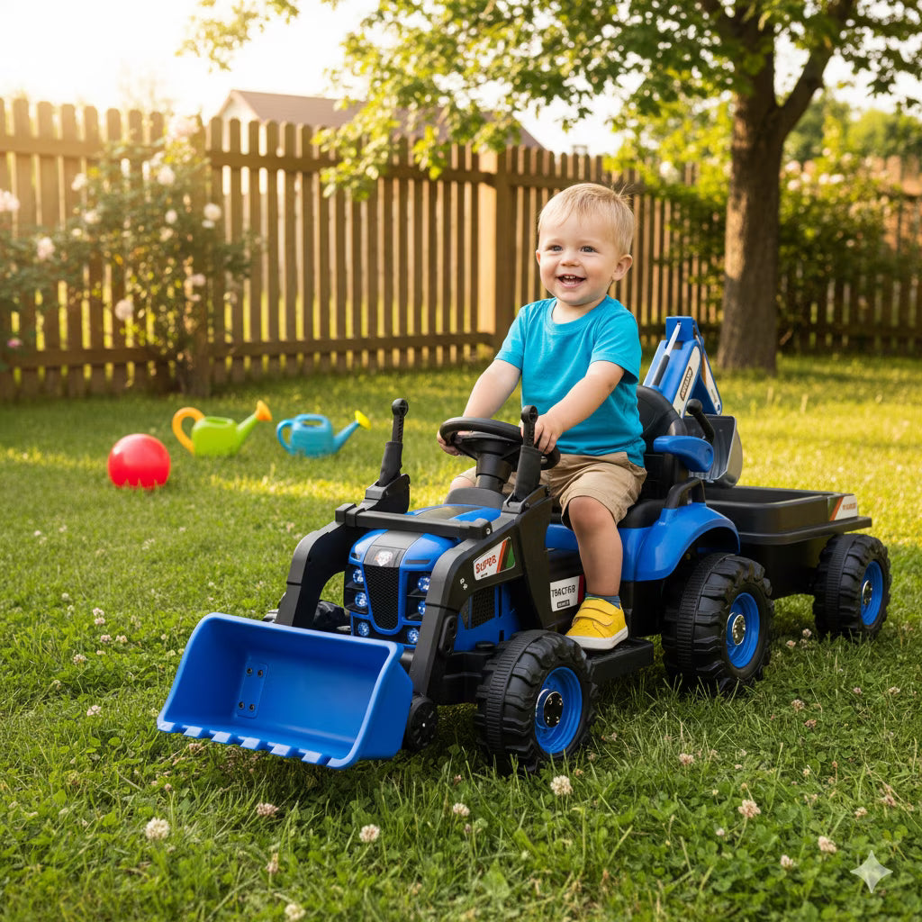 Arnahaishe 24V 4-in-1 Ride On Tractor Toys with Parents Control, 3-Speed Adjustable, LED, Music, Battery Powered Electric Excavator Gift for Kids