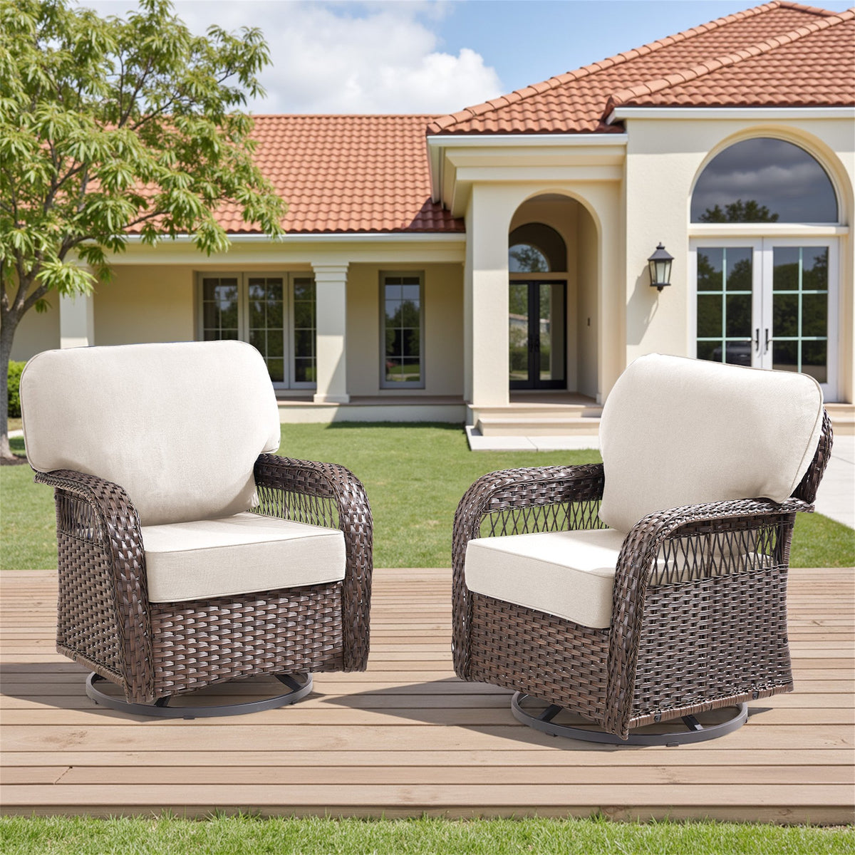 Arnahaishe Outdoor Swivel Glider Chairs Set of 2, Patio Swivel Rockers with 5" Cushions, Ideal for Porch Yard