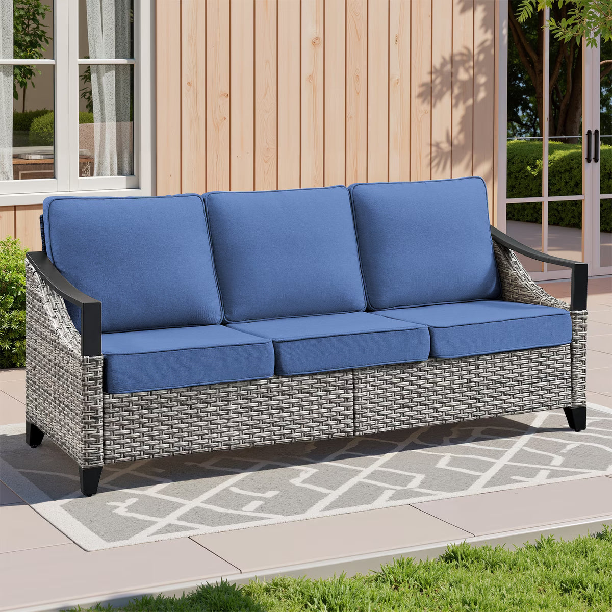 Arnahaishe Wicker Outdoor 3 Seater Sofa Patio Rattan Couch with Cushions for Porch, Yard, Garden