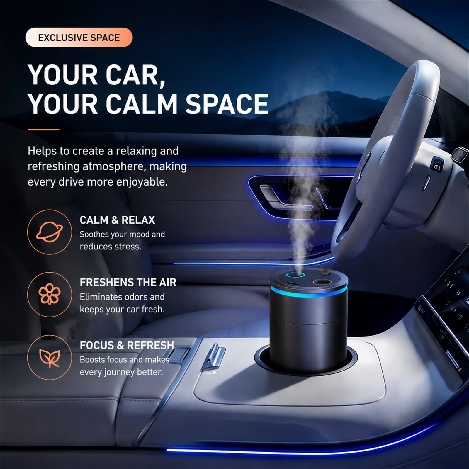 Arnahaishe Smart Home Car Air Freshener Diffuser with Dual Fragrance and Starry Ceiling Projection