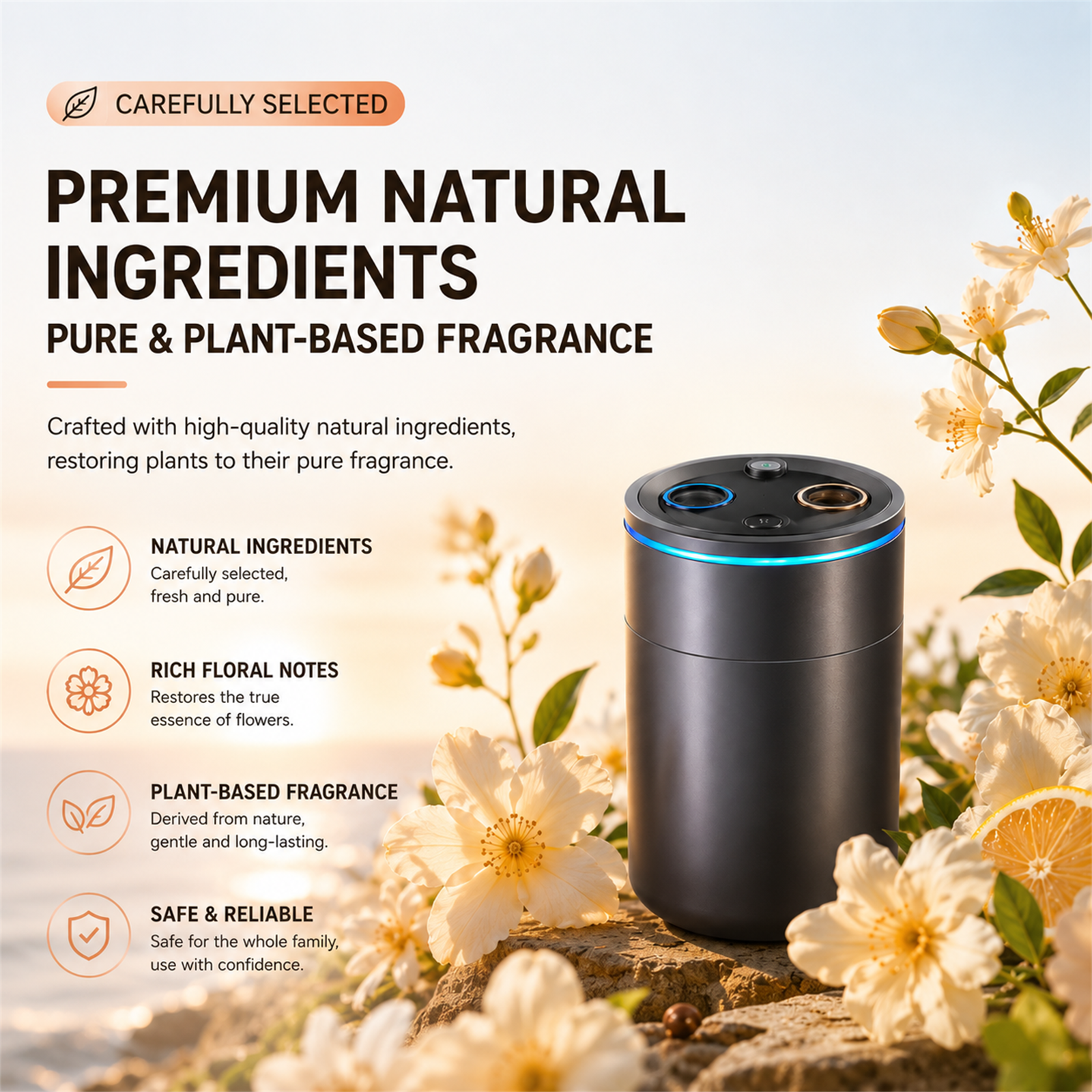 Arnahaishe Smart Home Car Air Freshener Diffuser with Dual Fragrance and Starry Ceiling Projection