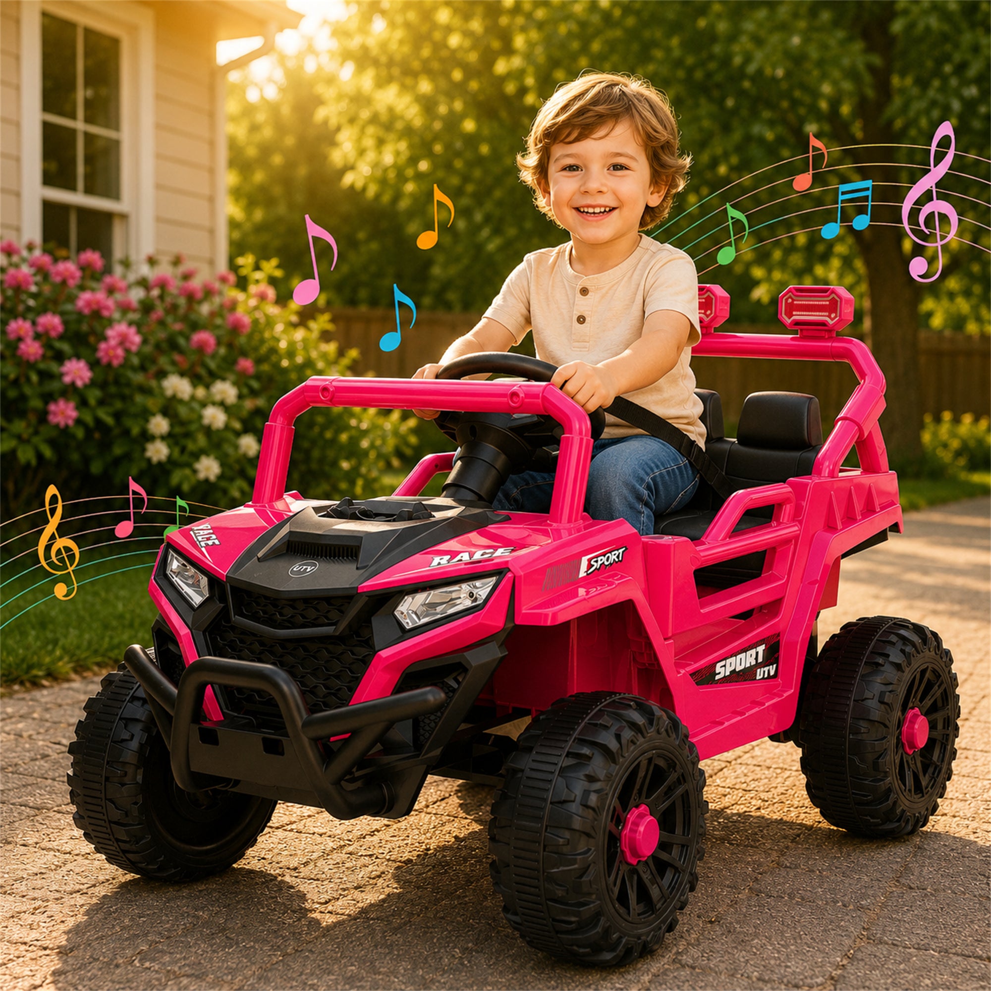 Arnahaishe 12V Electric Ride On Car Toy with Parents Control, Bluetooth and MP3, Gift For Aged 1-3