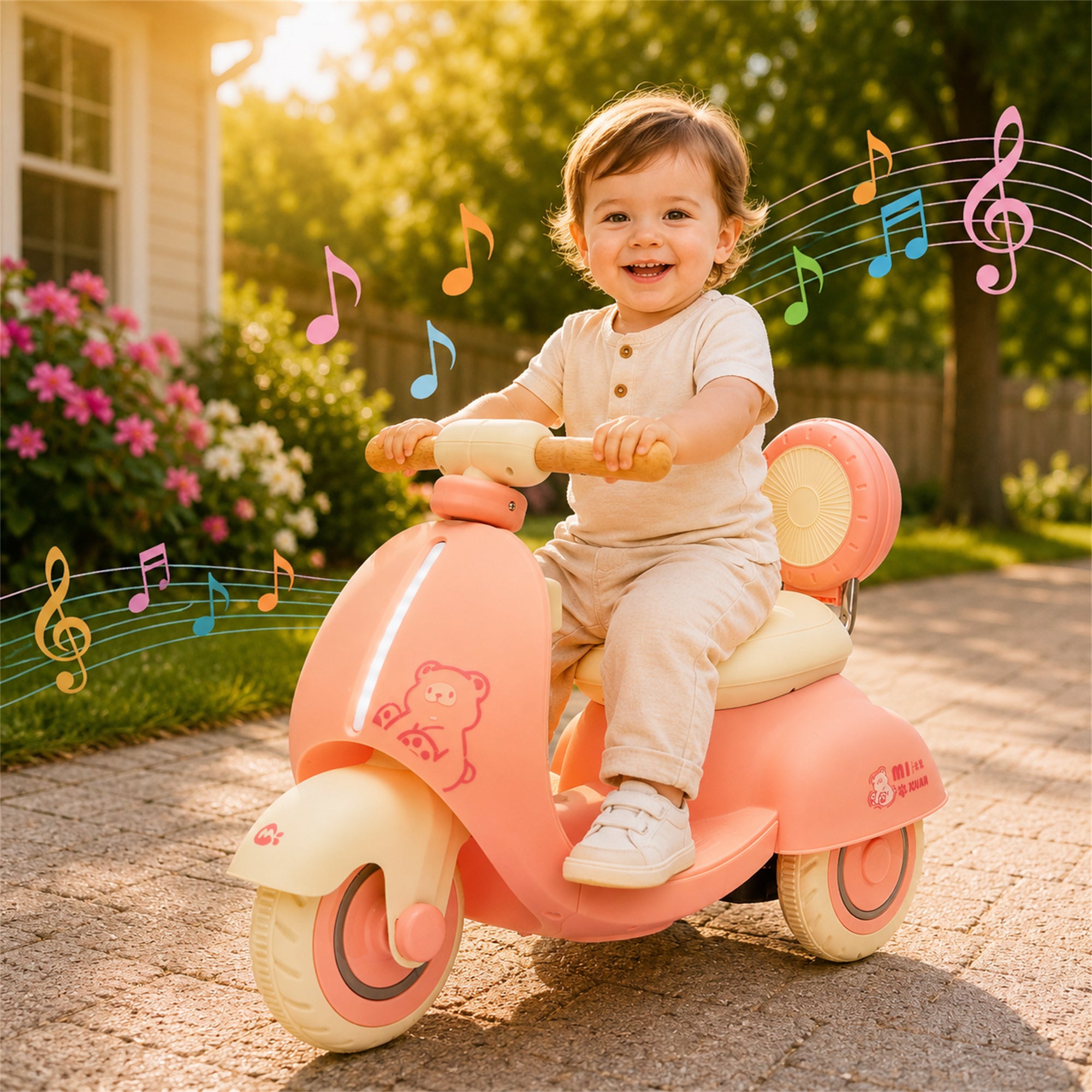 Arnahaishe 12V Electric Car Ride On Scooter Toy with Parents Control, Bluetooth and LED Light, Gift For Aged 1-3