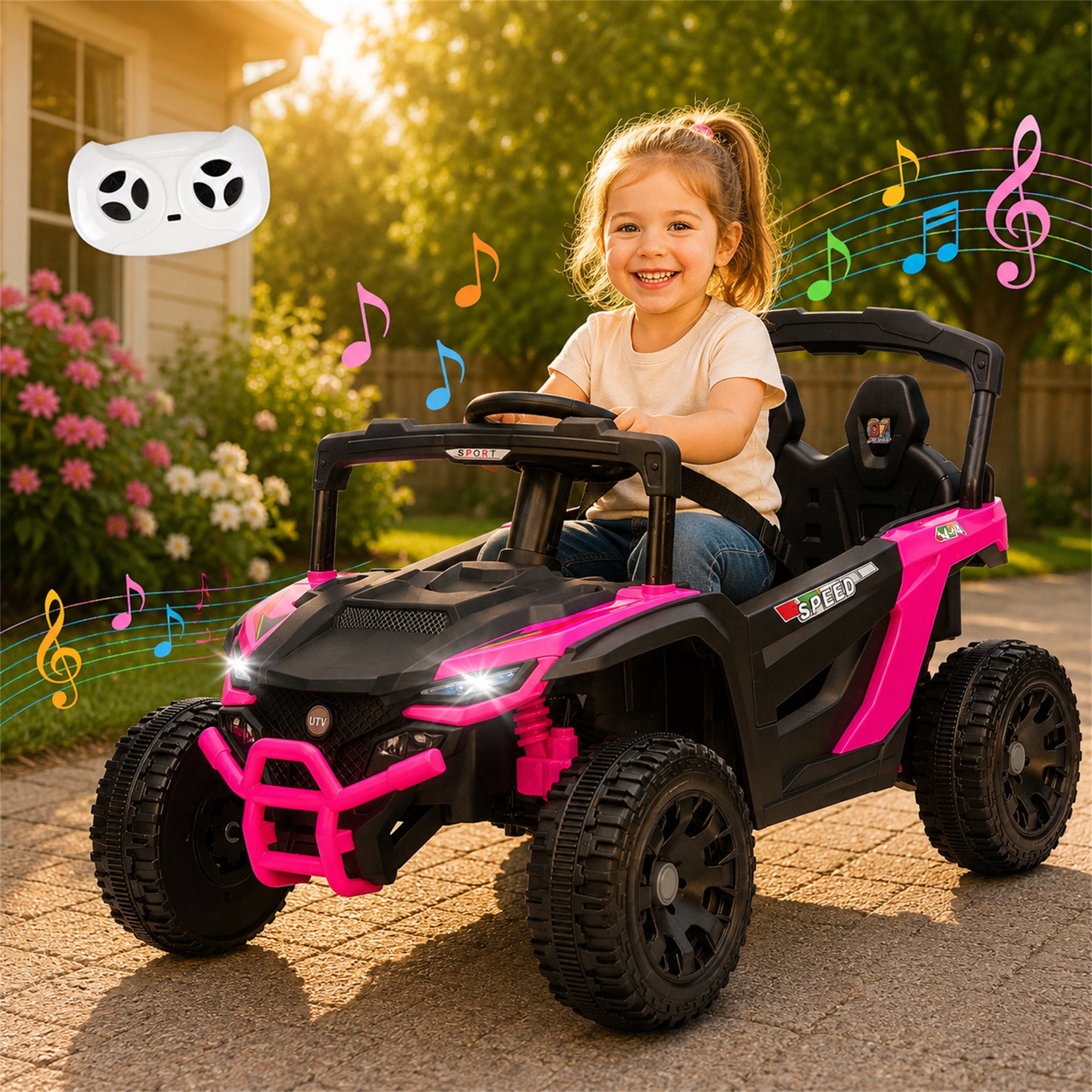 Arnahaishe 24V Electric Ride On Car Toy with Parents Control, Bluetooth and MP3, Gift For Aged 3-5