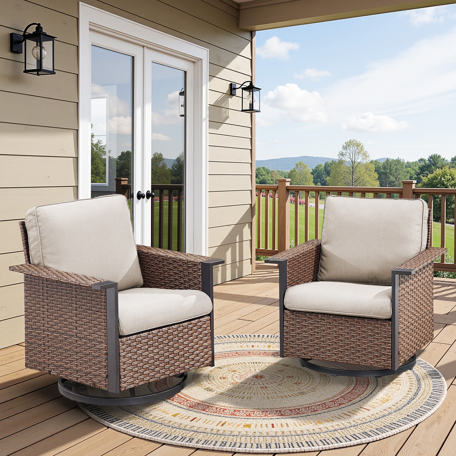 Arnahaishe Outdoor Swivel Rocking Glider Chairs Patio Wicker Rockers Set of 2, with Wide Armrest for Porch Deck Yard
