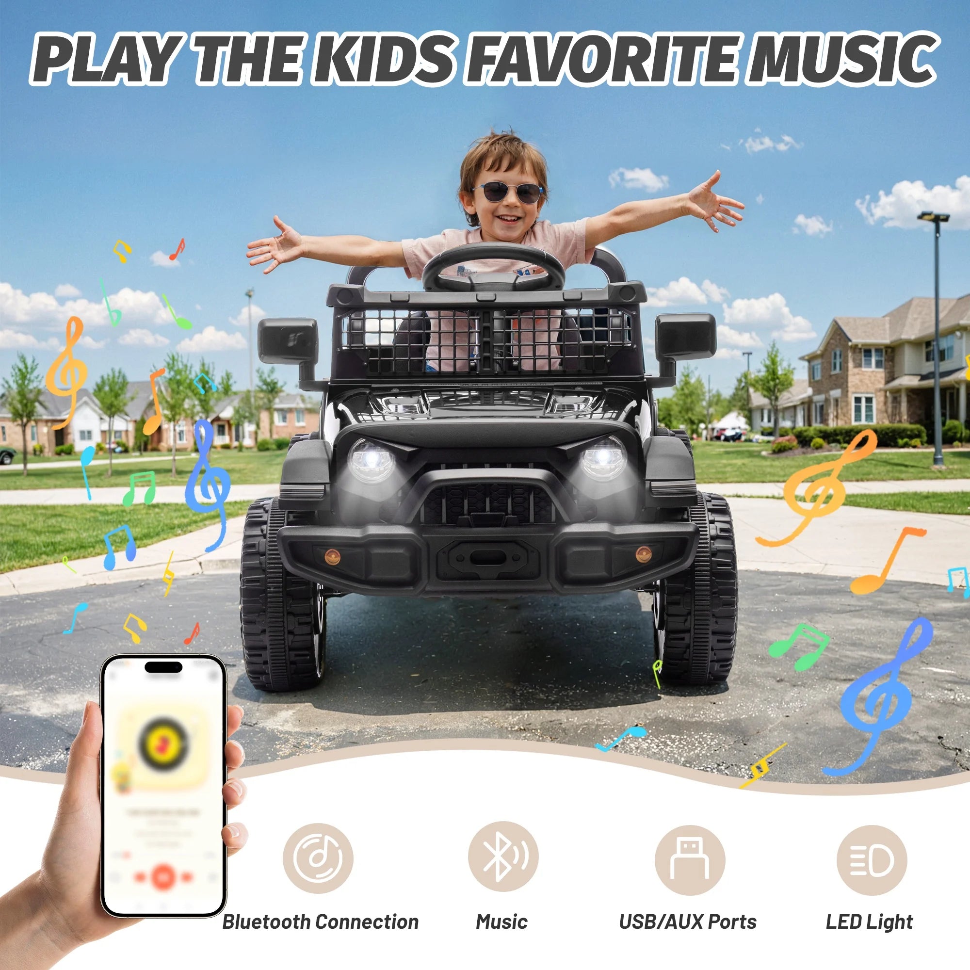 Arnahaishe 24V Electric Jeep Kids Ride On Car w/Parents Remote Control, 4-Wheel Suspension, 2WD, Power Display, Bluetooth MP3, LED Headlights for Ages 2-5