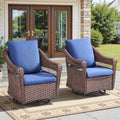 Arnahaishe Outdoor Wicker Swivel Rocking Chairs Set of 2, Patio Glider Chairs with Blue Cushions for Porch or Backyard